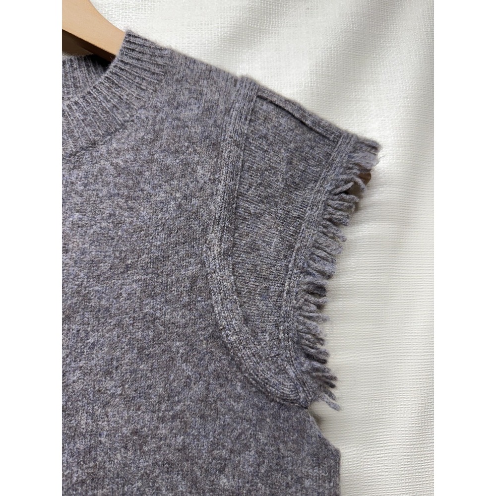 Faherty Colette Sweater Tee Womens XS Gray Yak‎ Merino Wool Fringe Crewneck - Picture 4 of 6